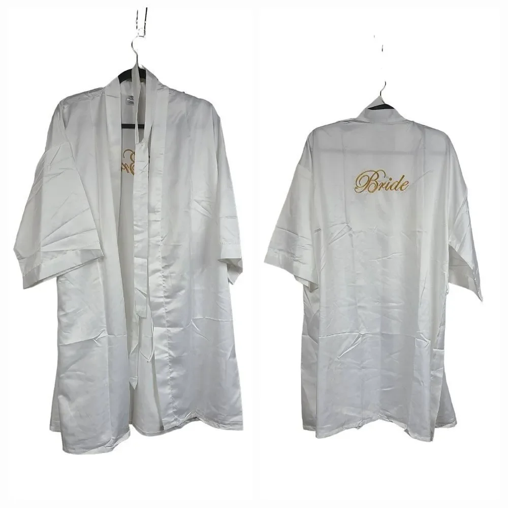 Plus Size Bride Satin Robe XL XXL White Gold Wedding Bridal Honeymoon Wedding